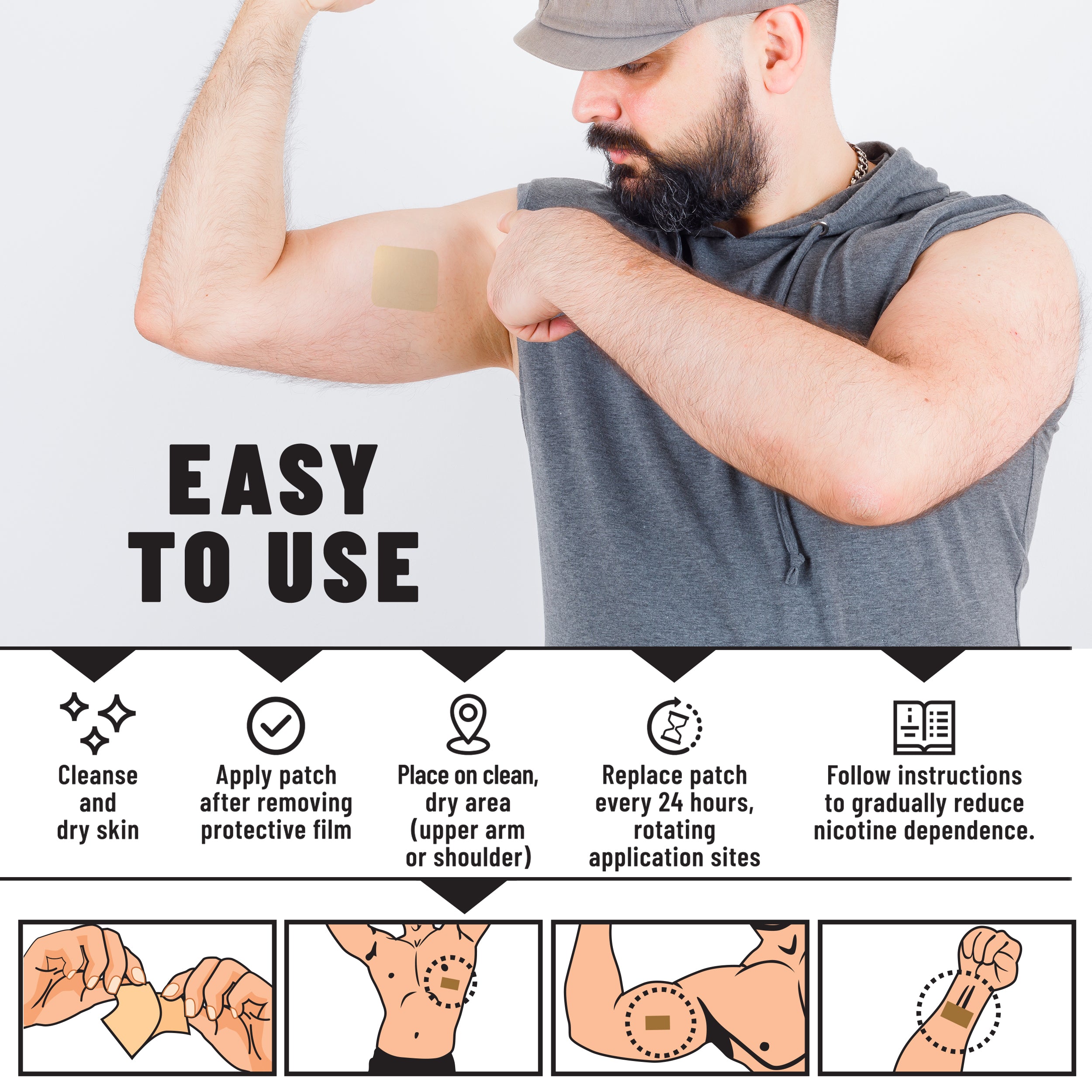 Anti-Smoke Herbal Patches to Help Reduce Cravings, Beige Non-woven fabric, 30 patches