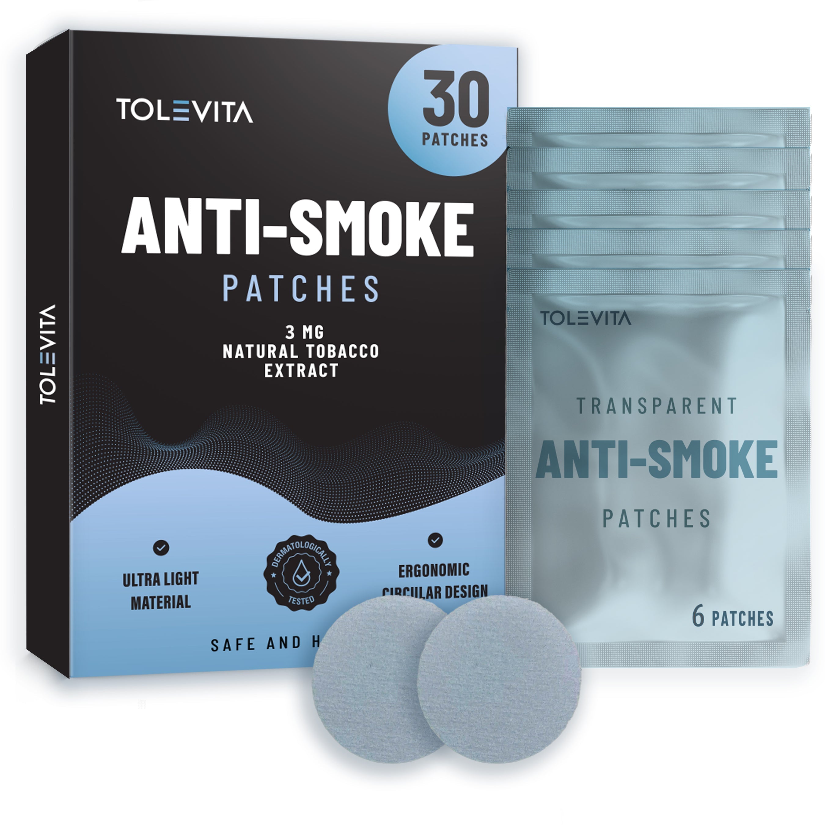 Anti-Smoke Herbal Patches to Help Reduce Cravings, Circle Shape 3mg (Blue), 30 patches