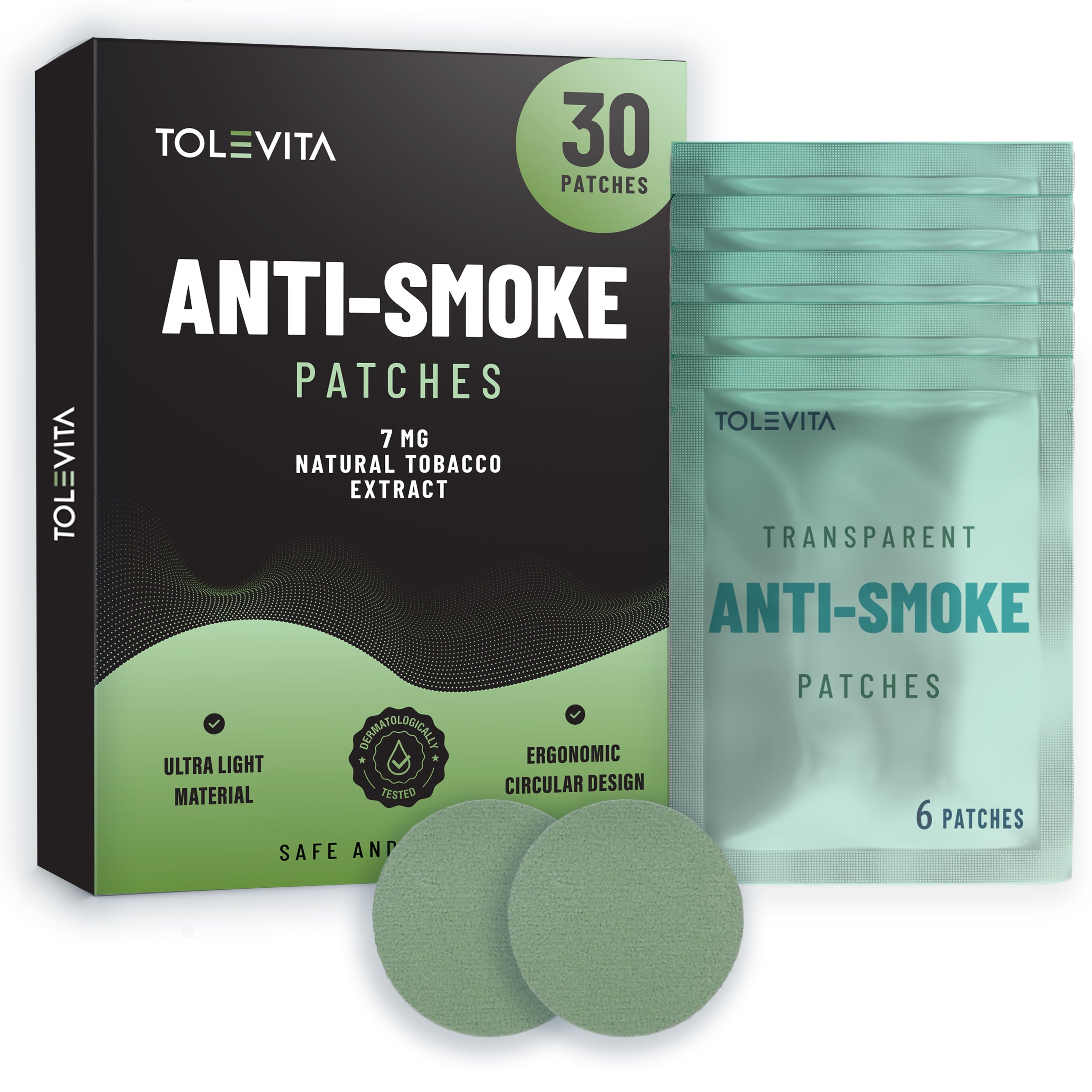 Anti-Smoke Herbal Patches to Help Reduce Cravings, Circle Shape 7mg (Green), 30 patches